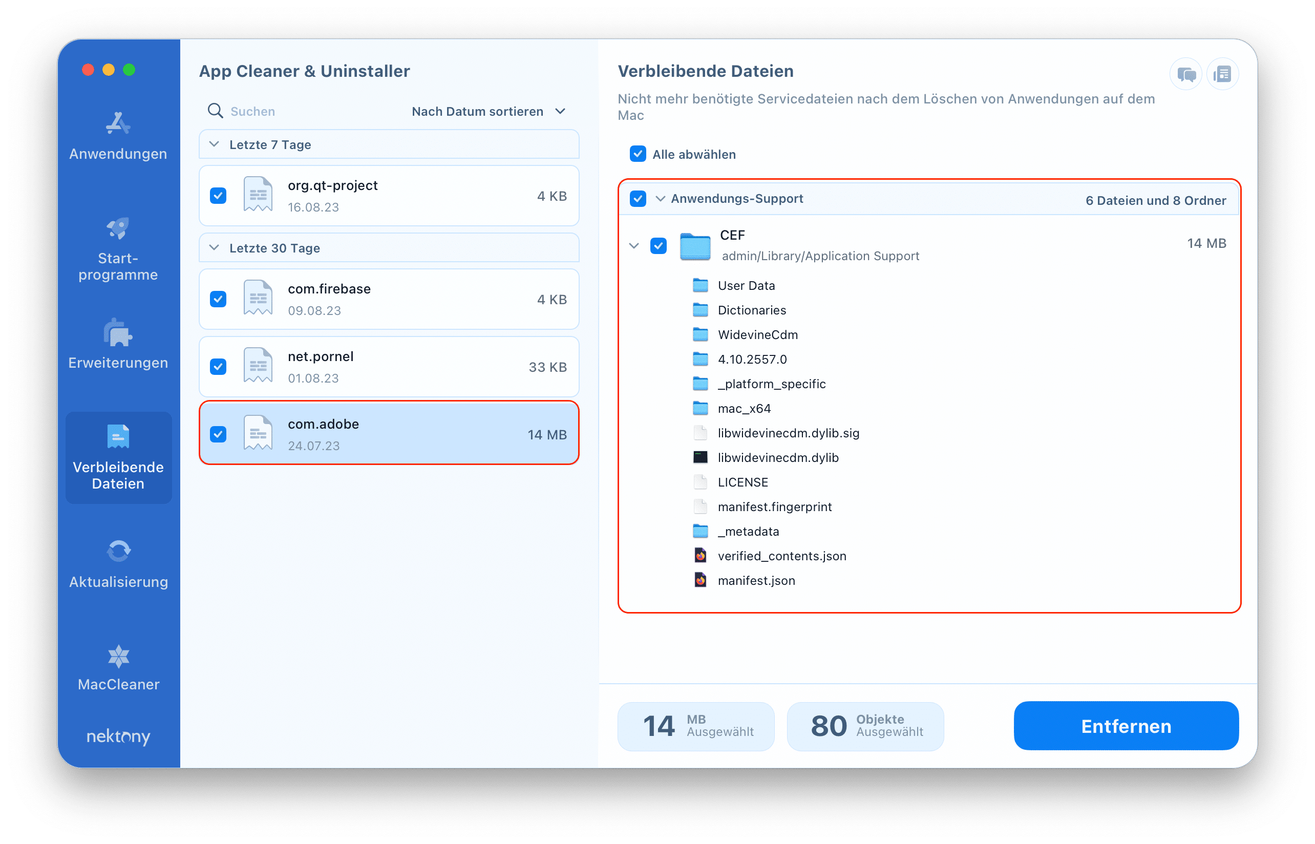 App Cleaner Uninstaller showing how to remove apps leftovers