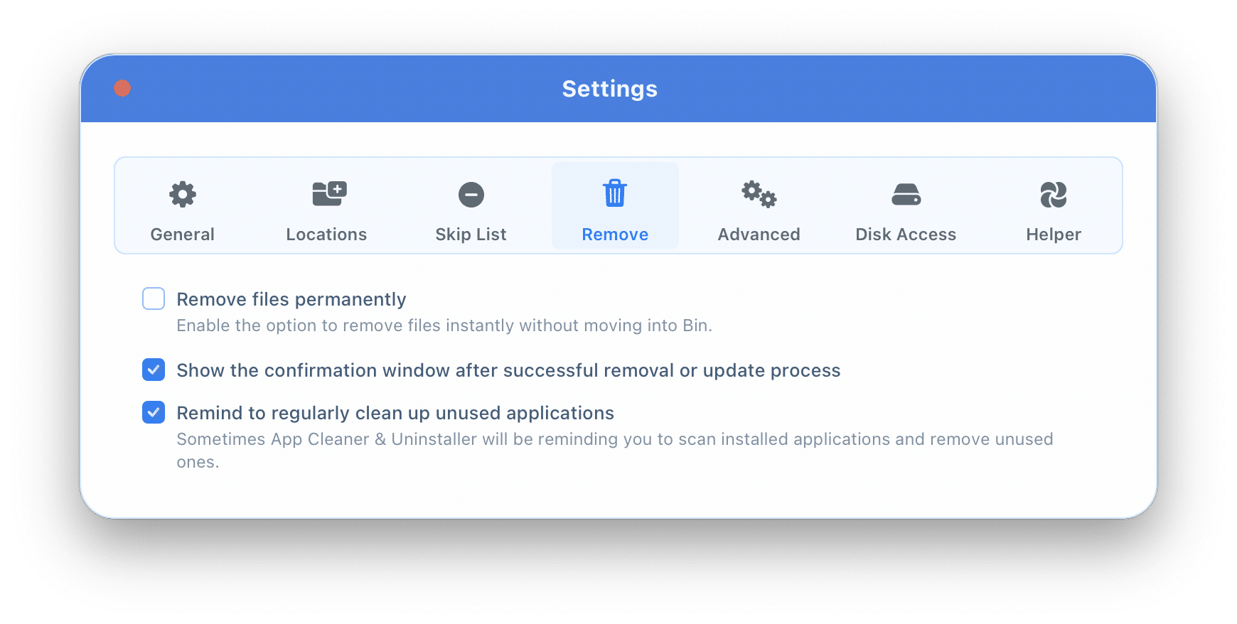 Removal settings in App Cleaner & Uninstaller