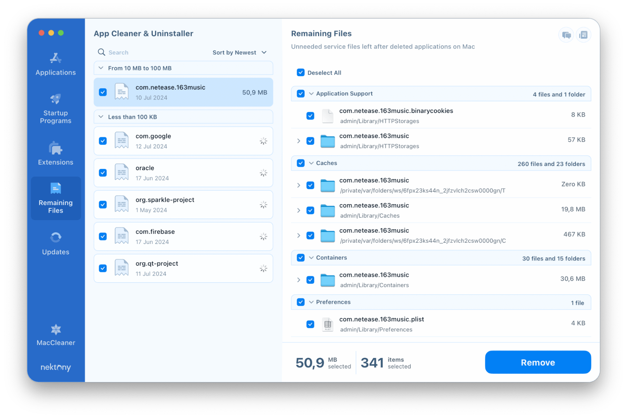 Deleting NetEase Music remaining files