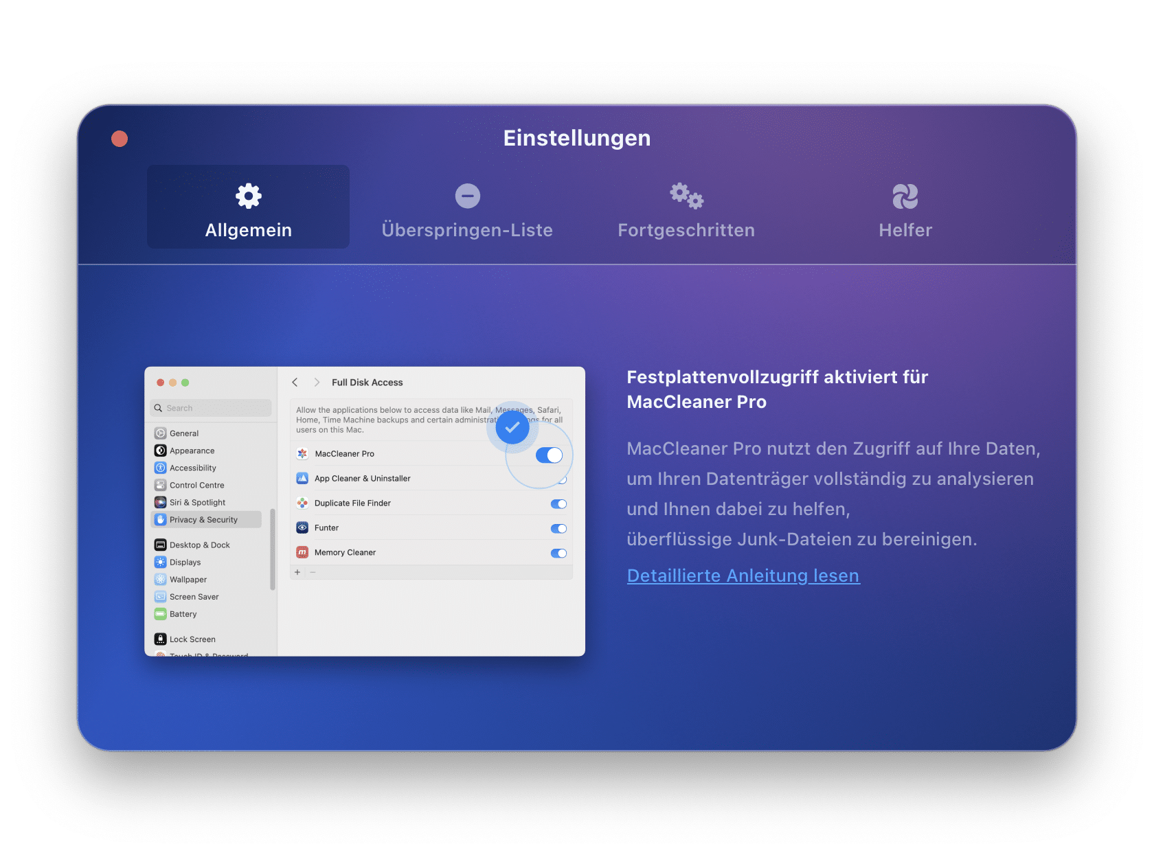 Full disk access enabled for MacCleaner Pro