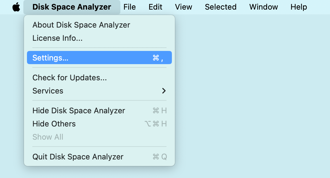 disk space analyzer settings