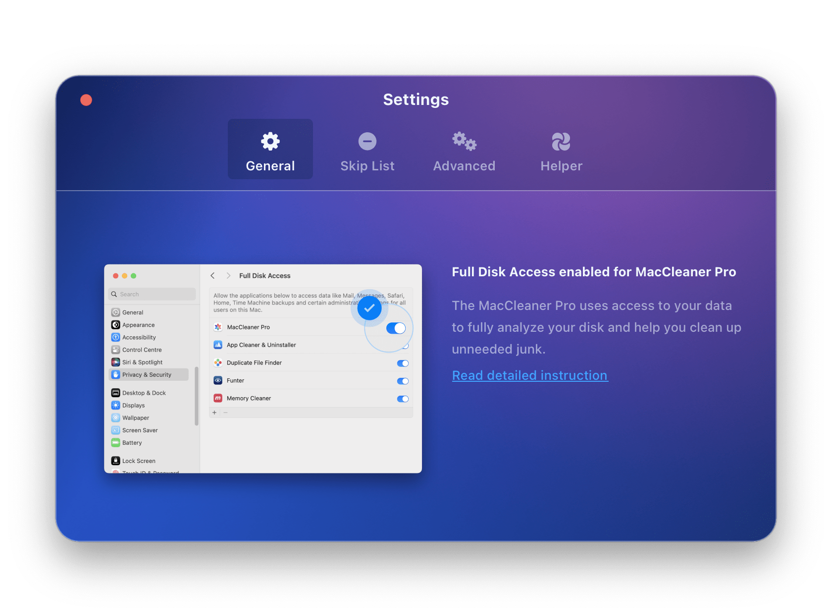 full disk access enabled for maccleaner pro