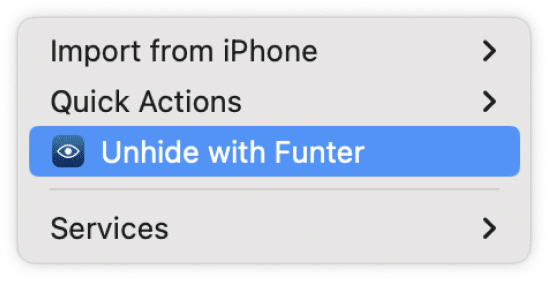 unhide with funter