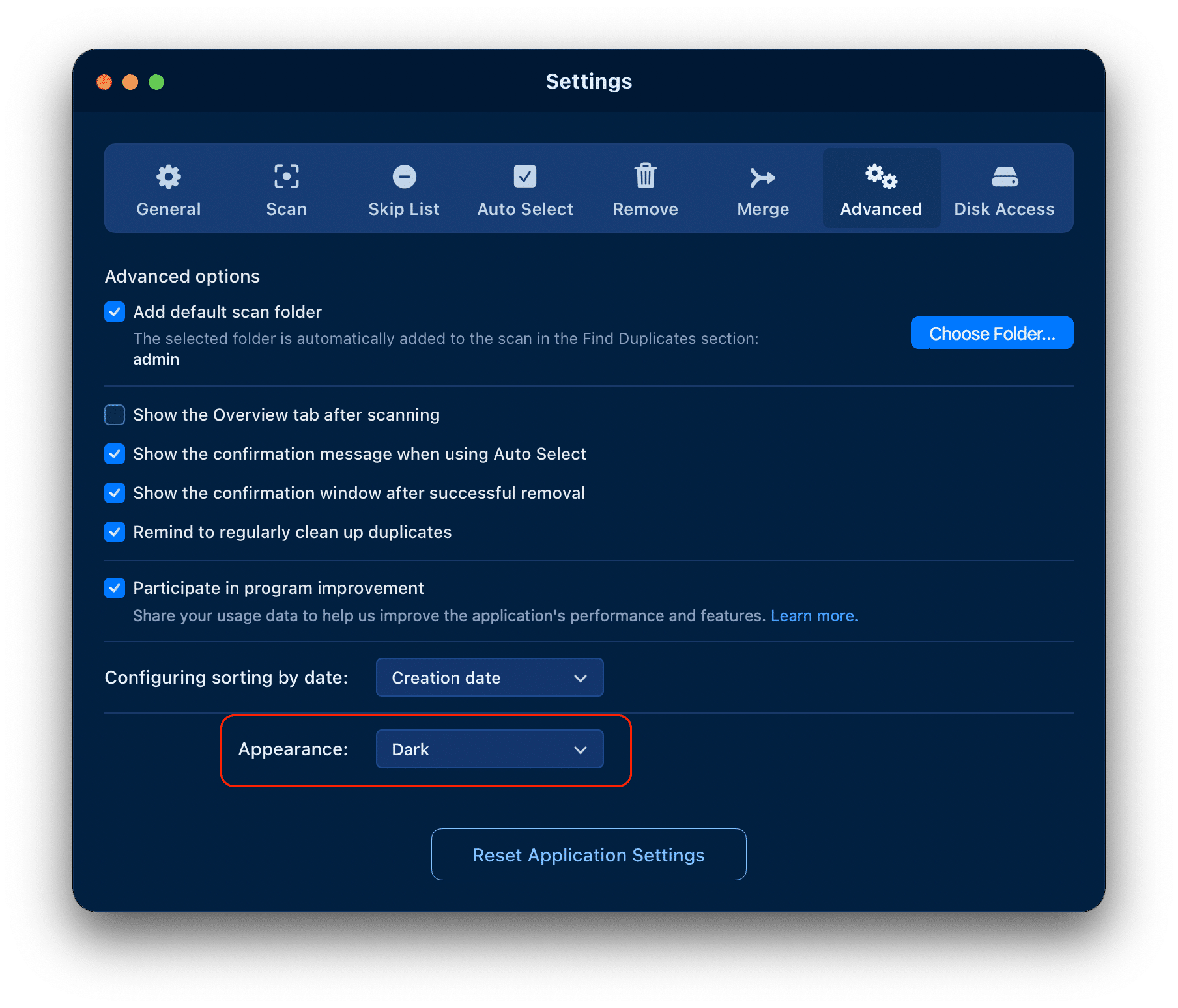 Duplicate Finder setting appearance