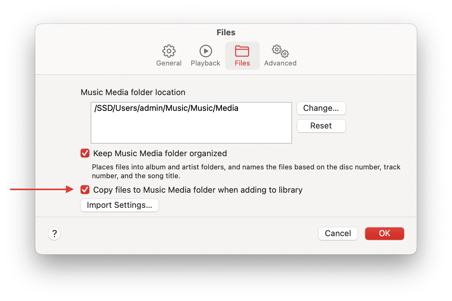 Mucis app settings window