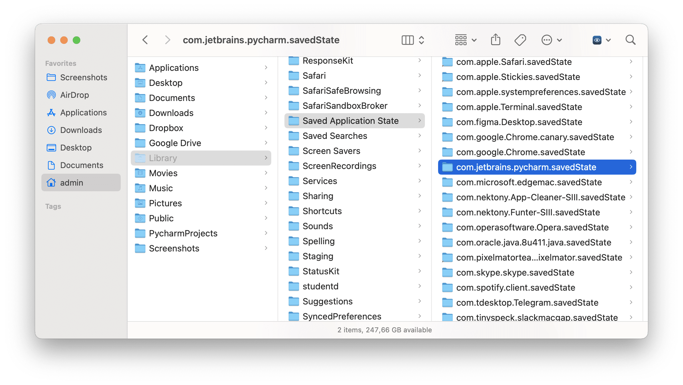 PyCharm files in the Library folder