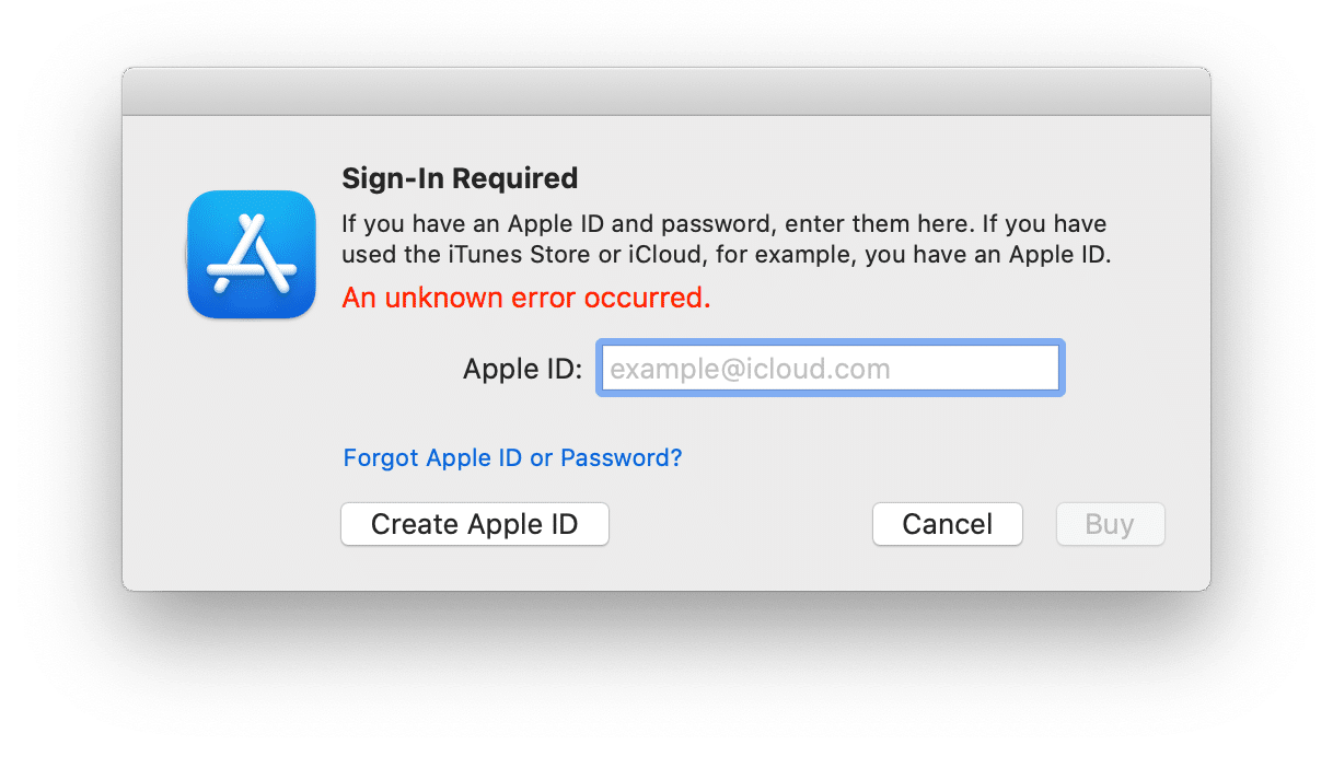 unknown error - app store