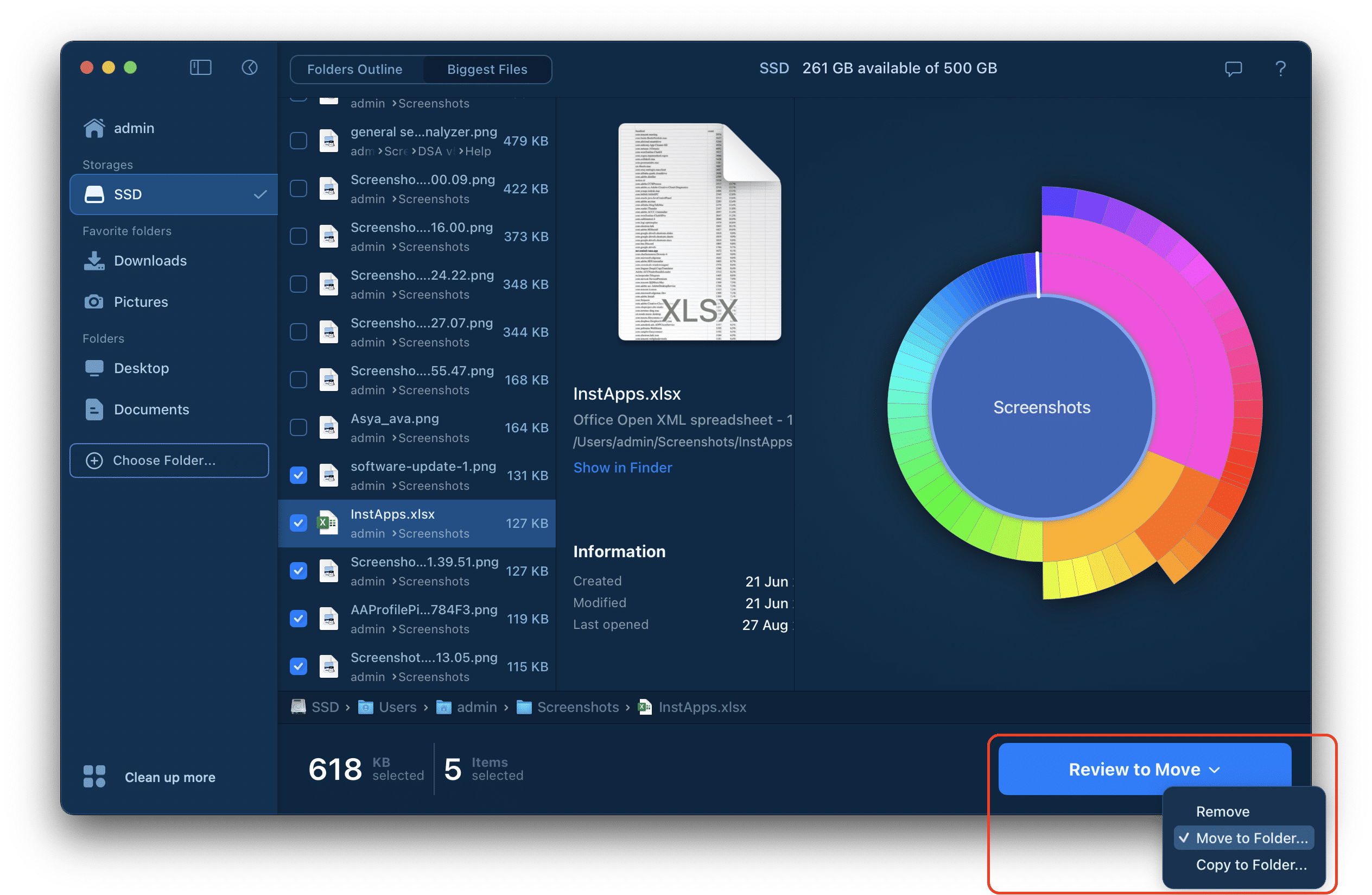 removing selected big files in disk space analyzer