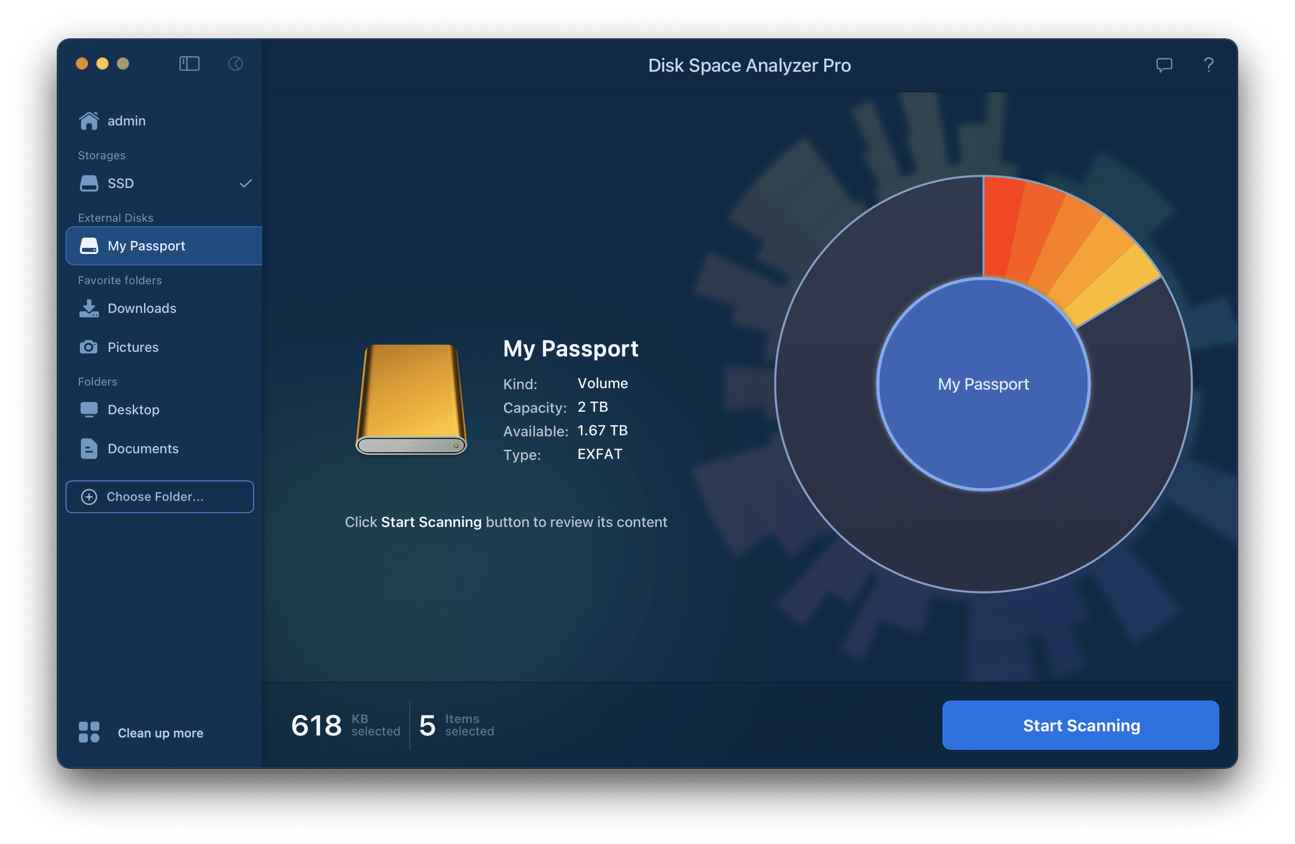 adding external disk to analyze disk usage