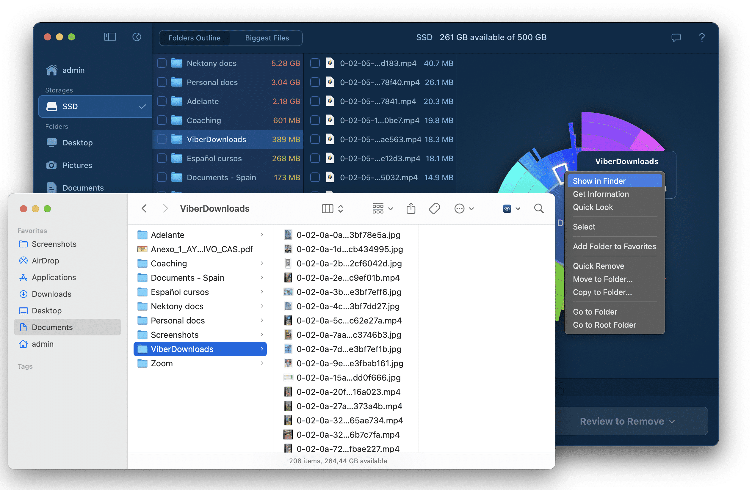 Show file in finder option in Disk Space Analyzer