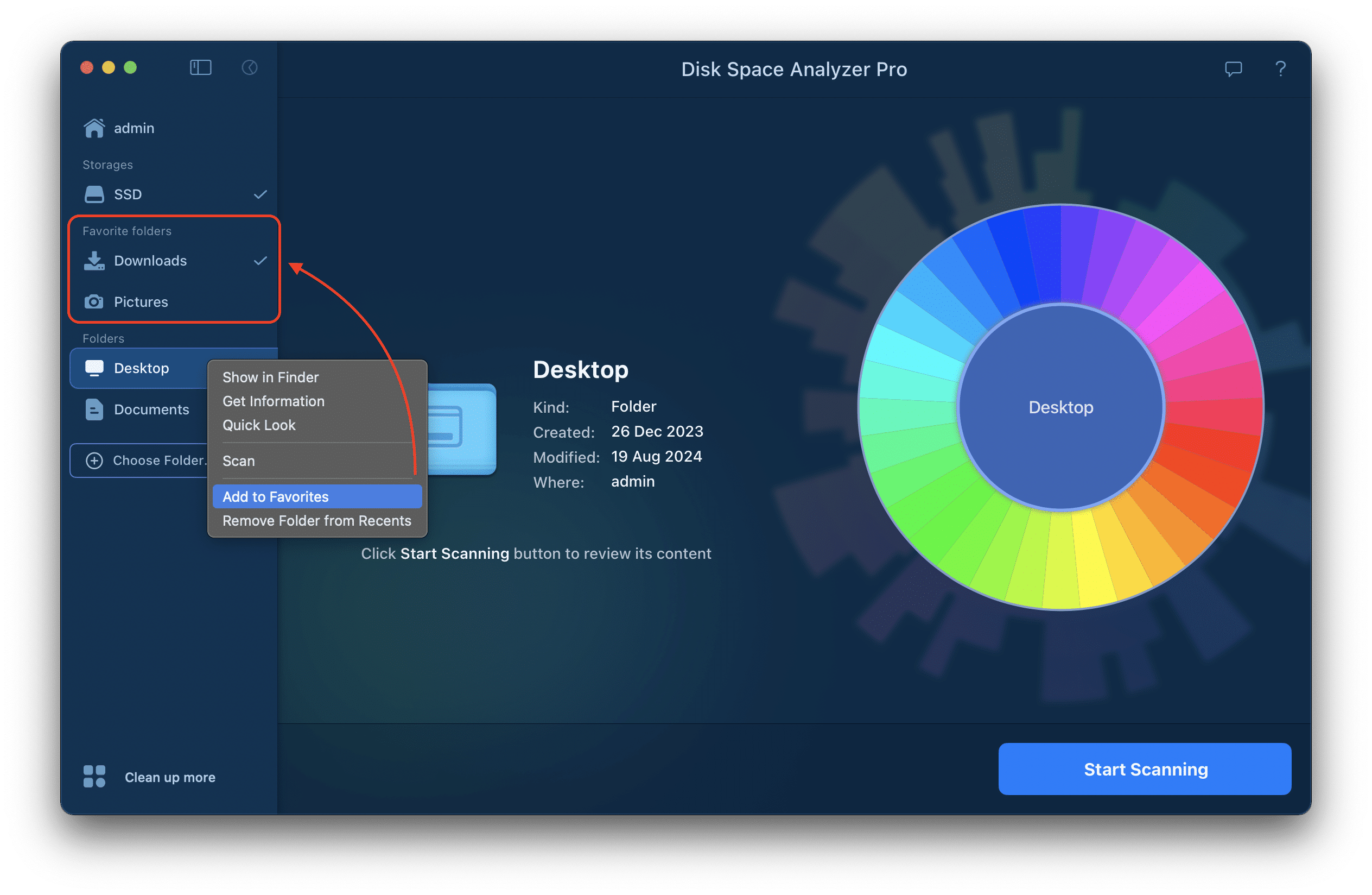 Favorite folders in Disk Space Analyzer