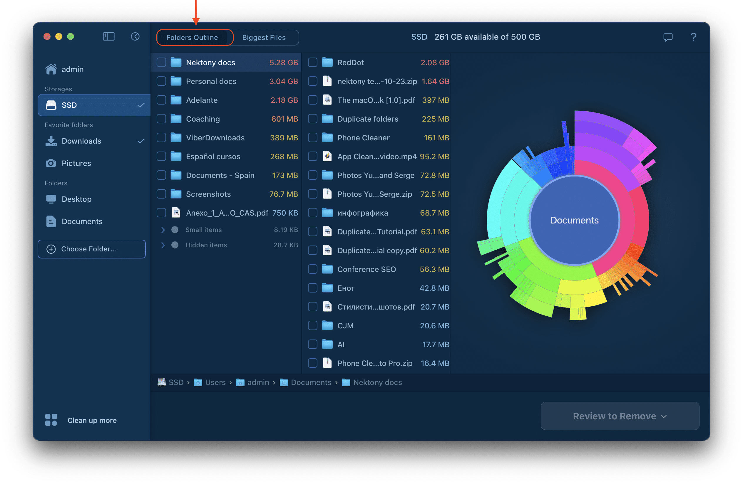 Outline mode in Disk Space Analyzer