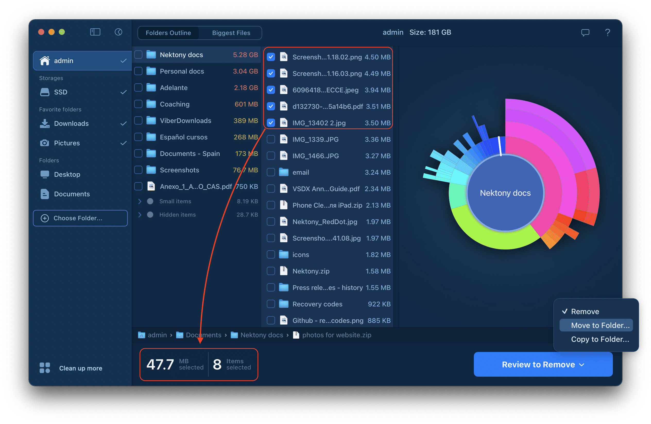 Operate files with Disk Space Ananlyzer