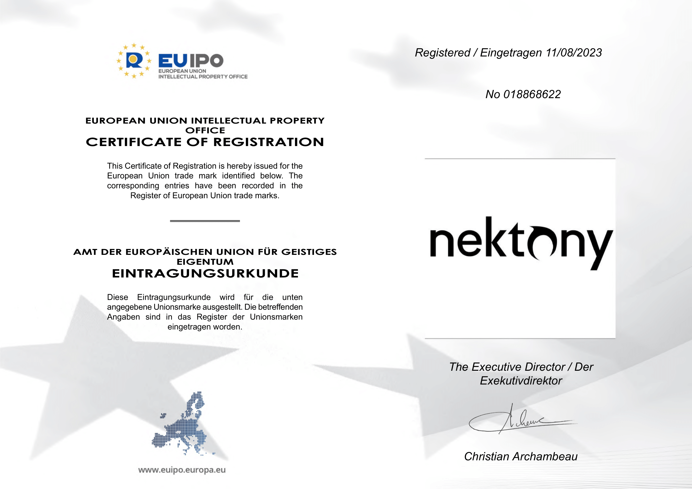 Trademark certificate EU