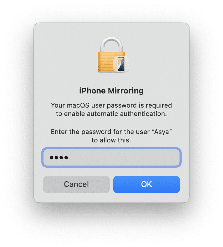 Allowing iPhone Mirroring automatic authentication