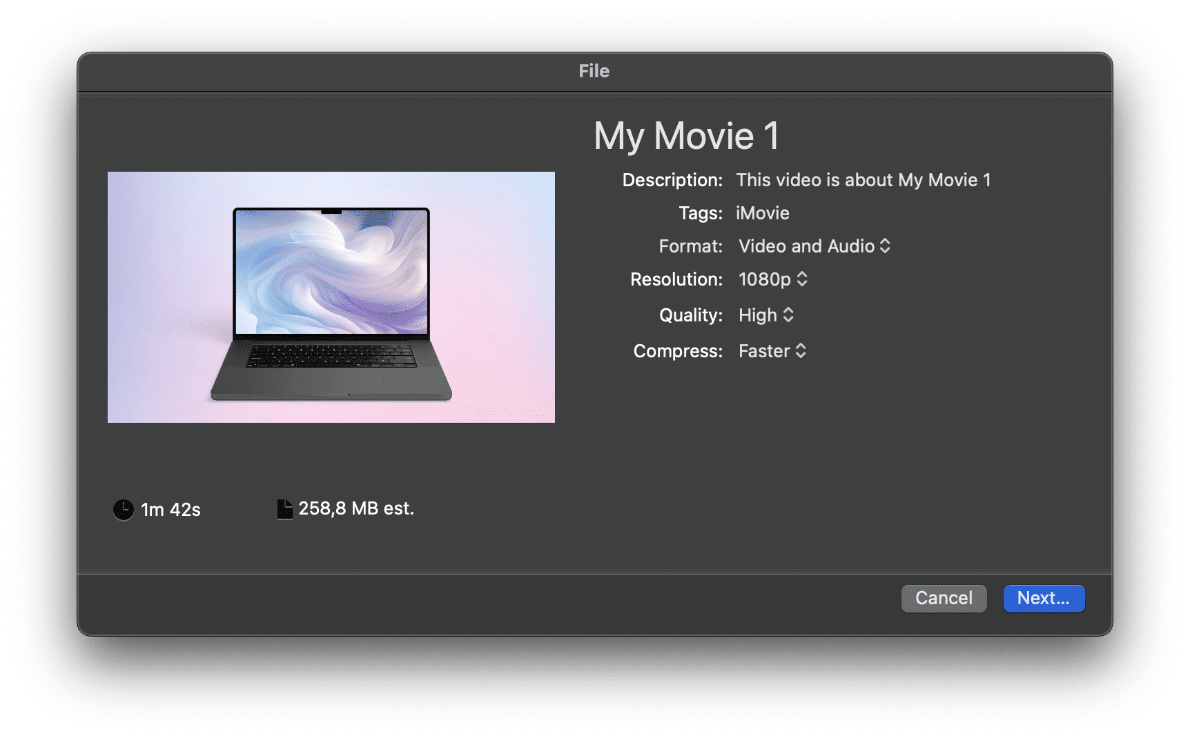 Exporting preferences for iMovie video