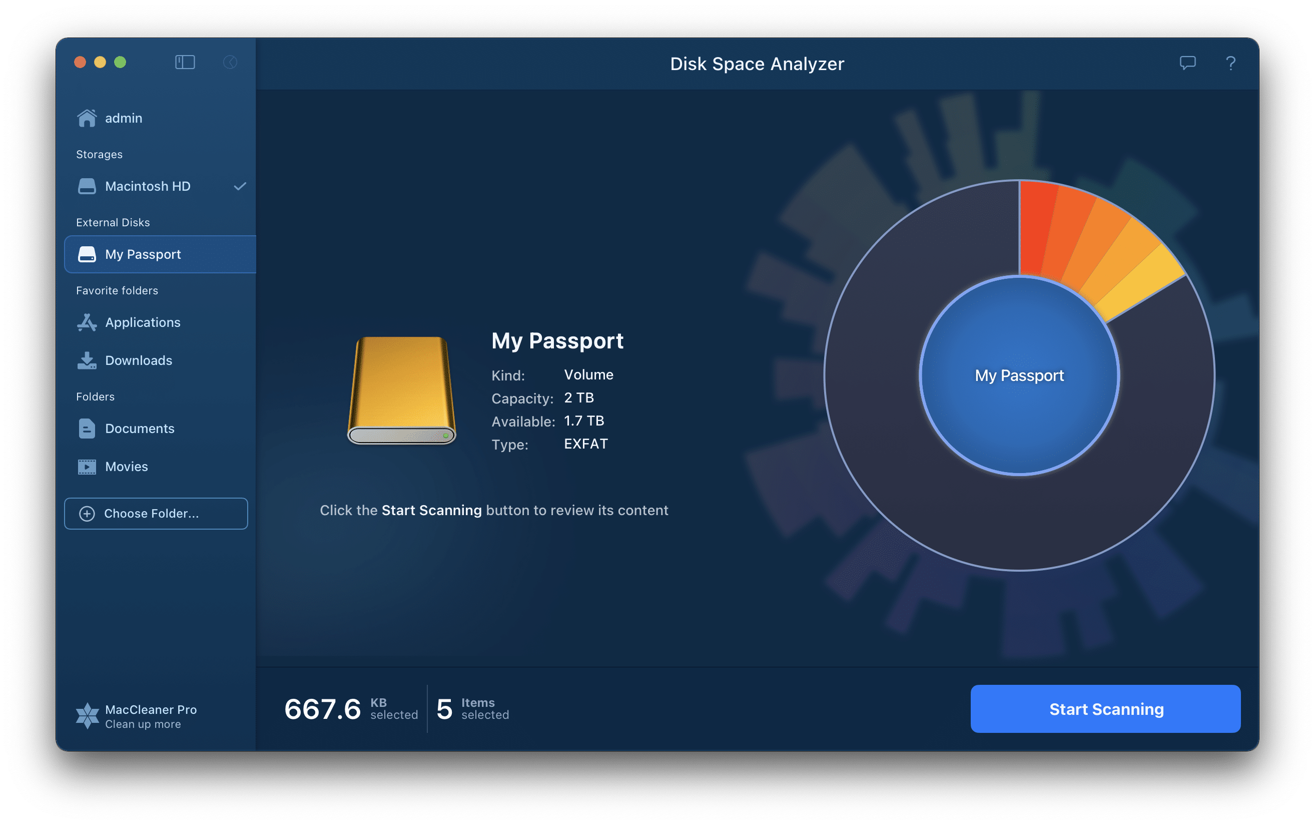 Adding external disk to analyze disk usage