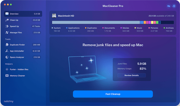 MacCleaner Pro Overview tab