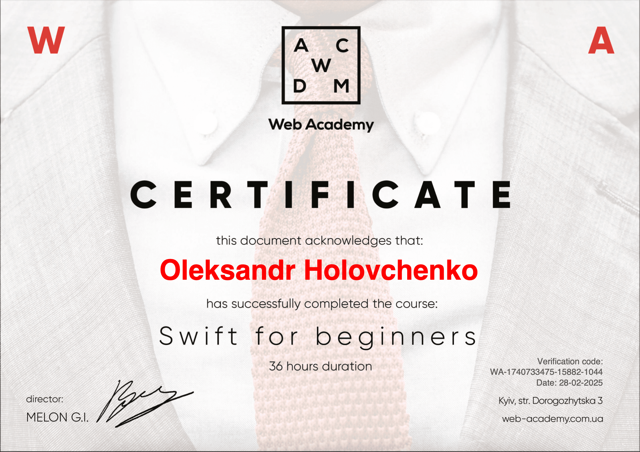 alex certificate swift for begginers