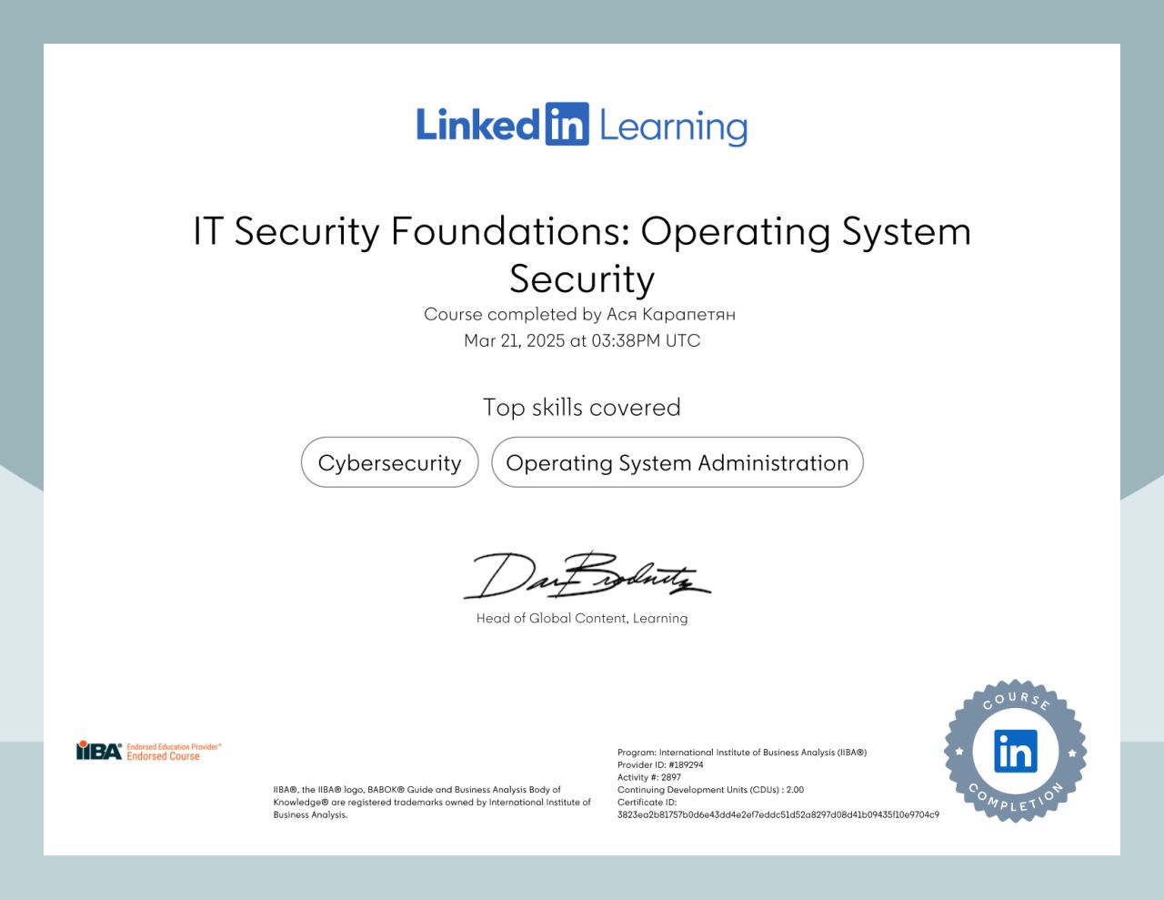 Asya certificate IT Security Foundations