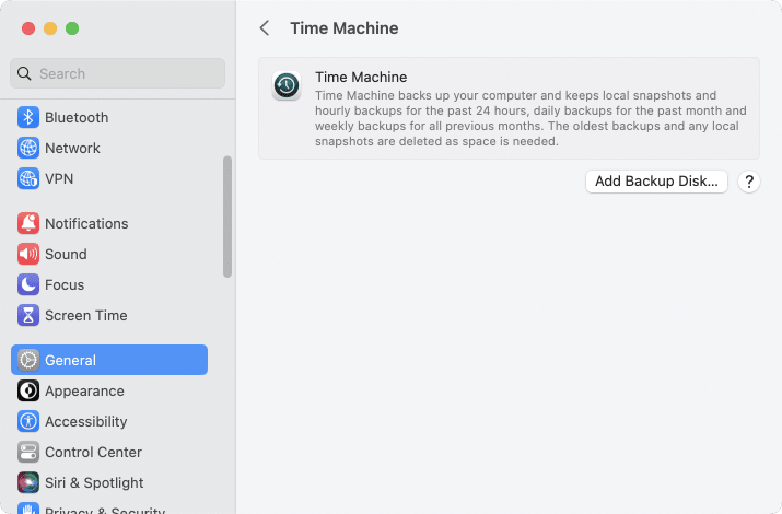 Time Machine section in System Preferences