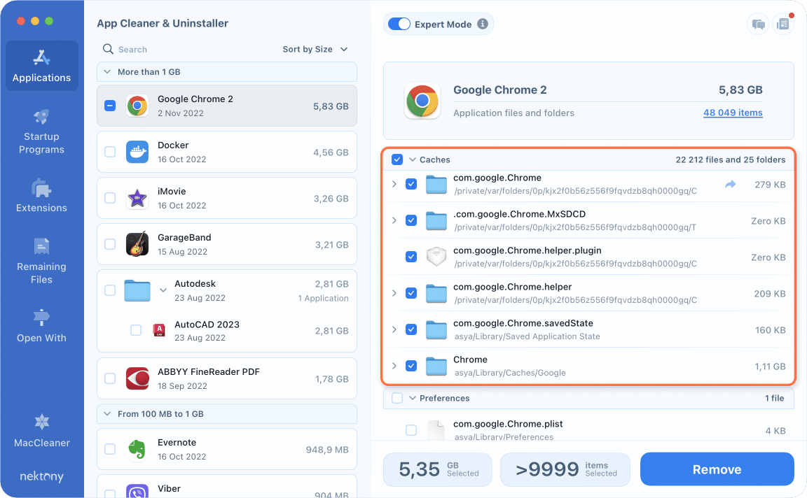 Clearing Chrome cache files with App Cleaner Uninstaller