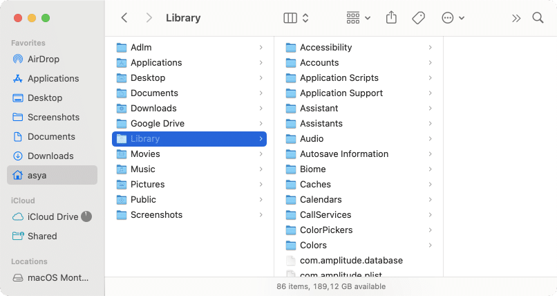 Library folder in Finder