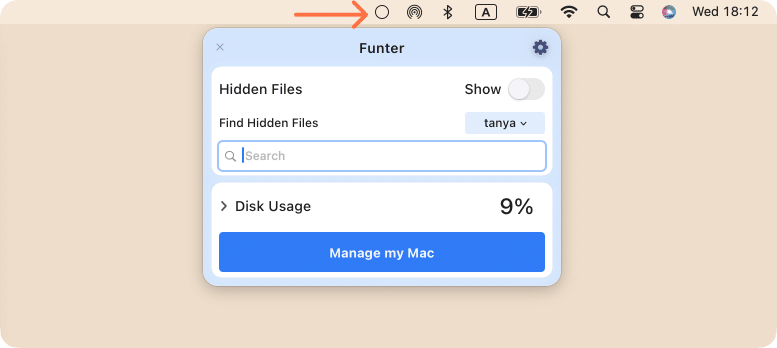 Switcher button in Funter to show hidden files
