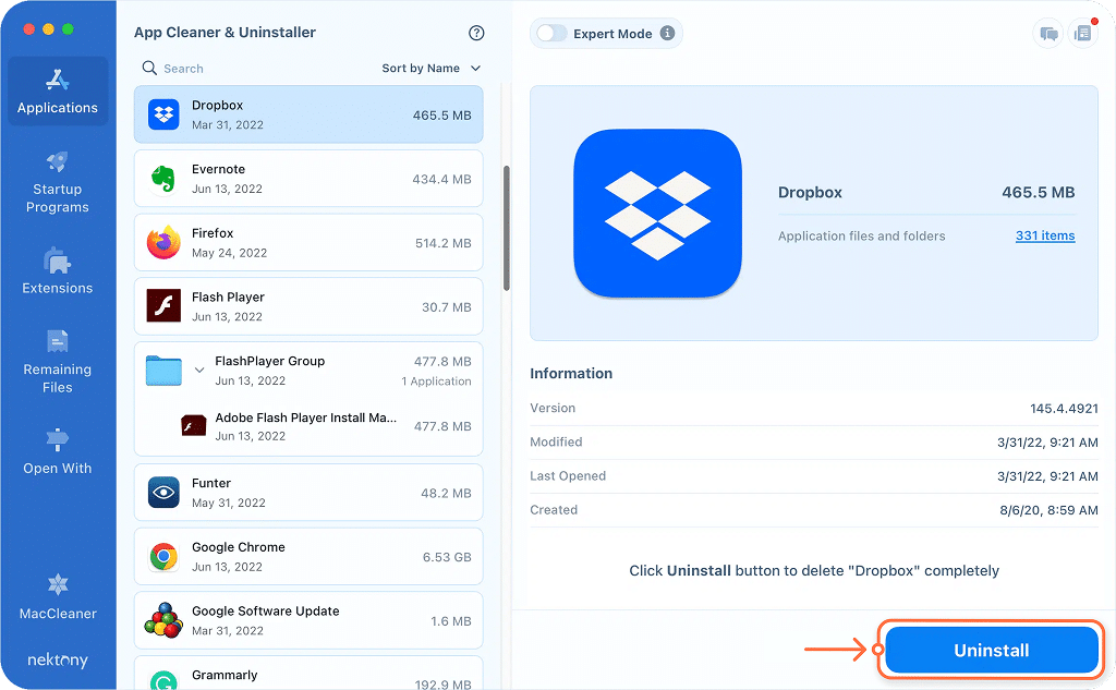 App Cleaner & Uninstaller showing apps support files