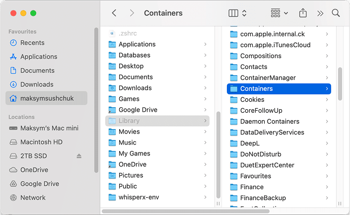 Containers folder in Library