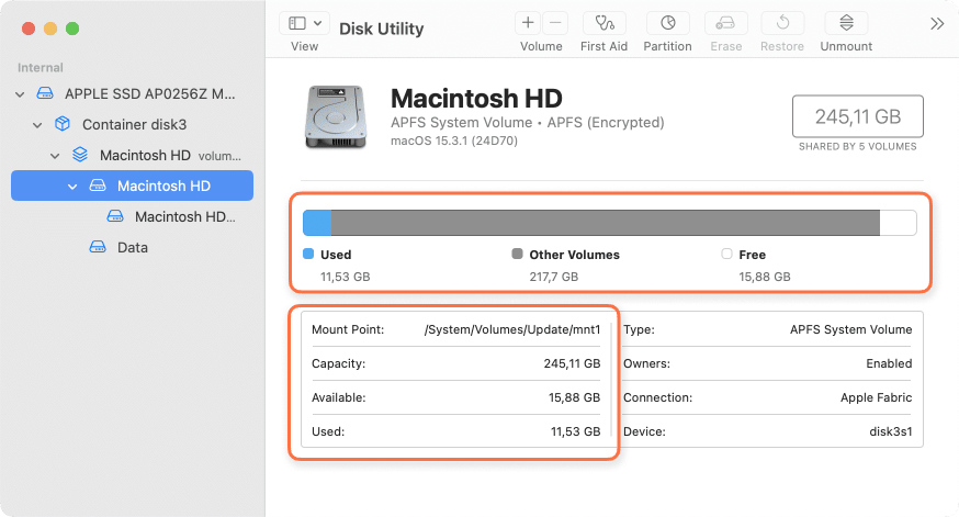 Macintosh HD section in Disk Utility