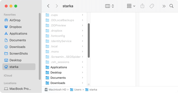 Showing hidden files in Finder