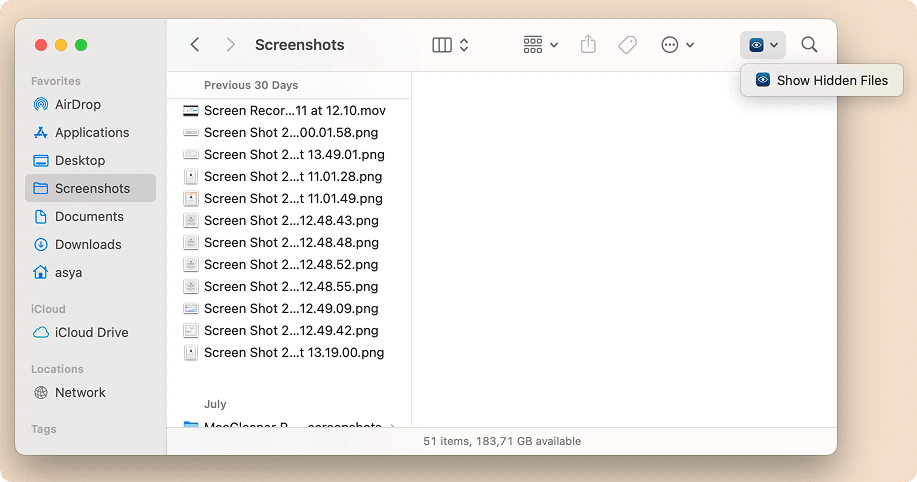 showing hidden files in Finder