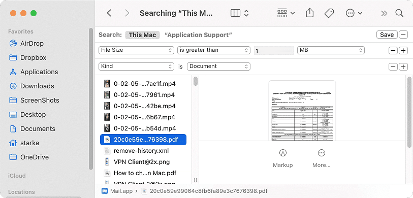 Smart Folder showing list of files larger than 1 GB
