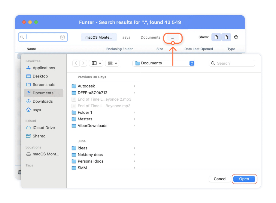 Funter app window showing the results