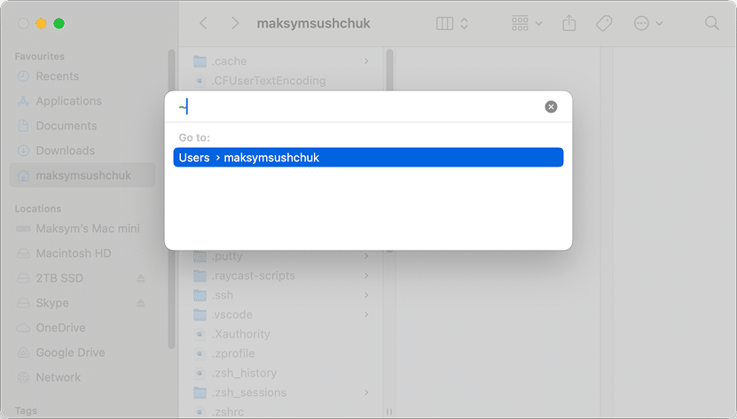 Go to Folder search field