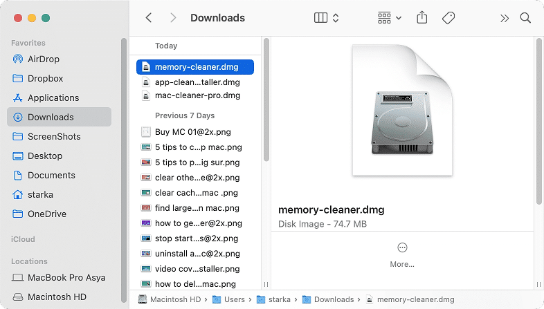 Downloads showing installations on Mac