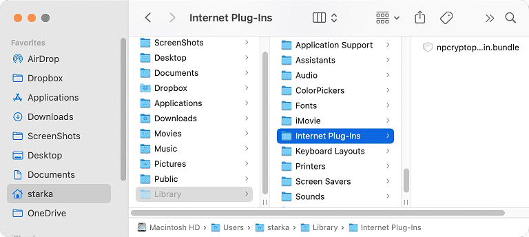 Finder window showing the Internet Plug-Ins folder