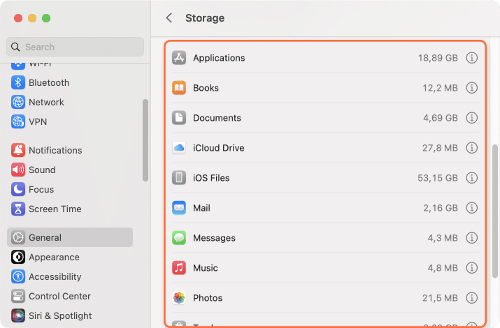 storage usage