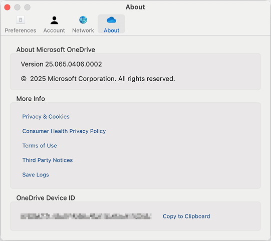 OneDrive Preferences window