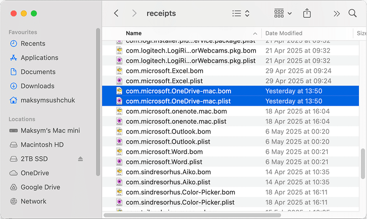 OneDrive receipts files