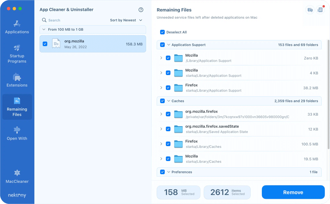 App Cleaner Uninstaller Remaining files Firefox