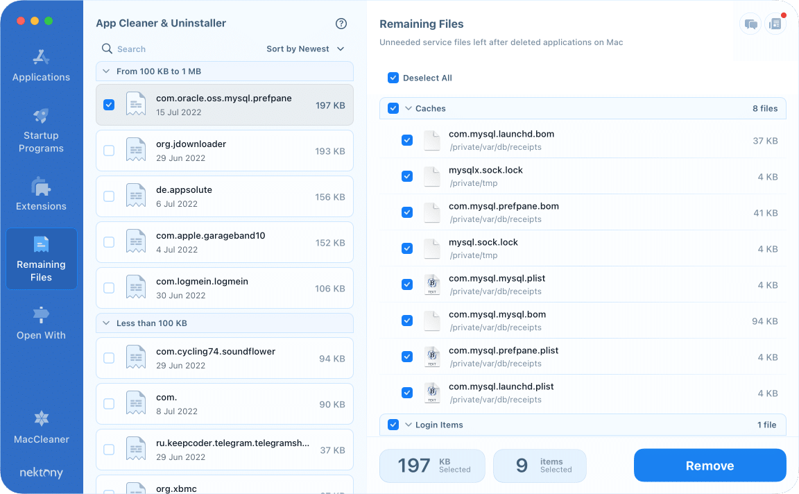 MySQL remaining files