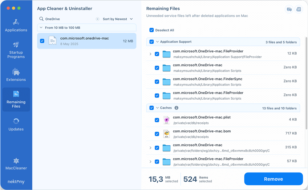 OneDrive remaining files in App Cleaner & Uninstaller