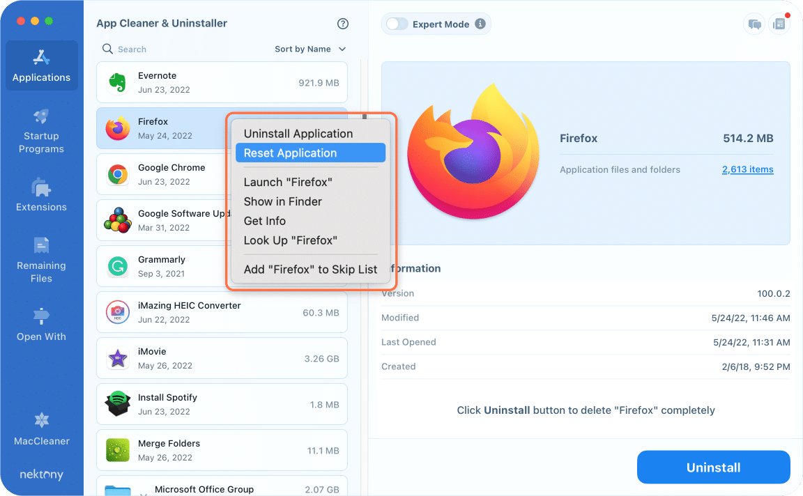 Reset Firefox with App Cleaner & Uninstaller