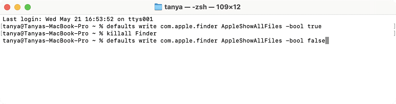 Hide files with Terminal