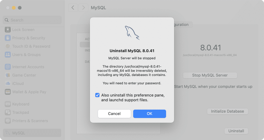 Uninstalling MySQL