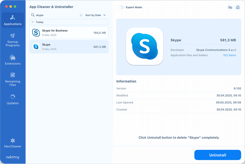 Uninstalling Skype with App Cleaner & Uninstaller