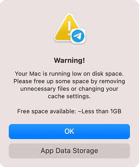 Startup Disk full message on the Big Sur operating system