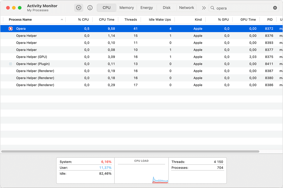 The About screen of Opera One